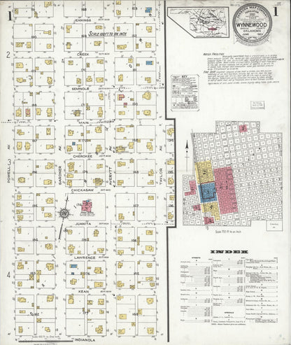 Sanborn Fire Insurance Map from Wynnewood, Garvin County, Oklahoma (1923), Sheet #0001 - Complete Map Set gallery image, historic Sanborn map, vintage wall art, Oklahoma Oklahoma