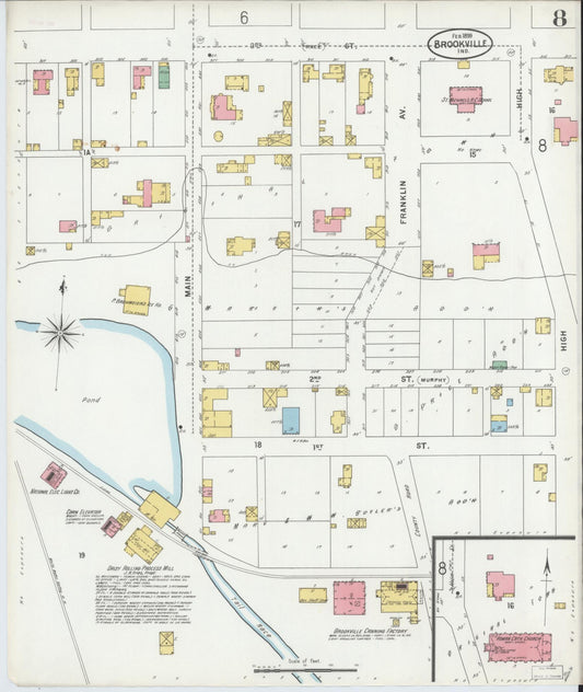 Sanborn Fire Insurance Map from Brookville, Franklin County, Indiana (1899), Sheet #0008 - Historic Sanborn Fire Insurance Map Print, vintage old map wall art, antique decor, genealogy gift, Indiana Indiana map
