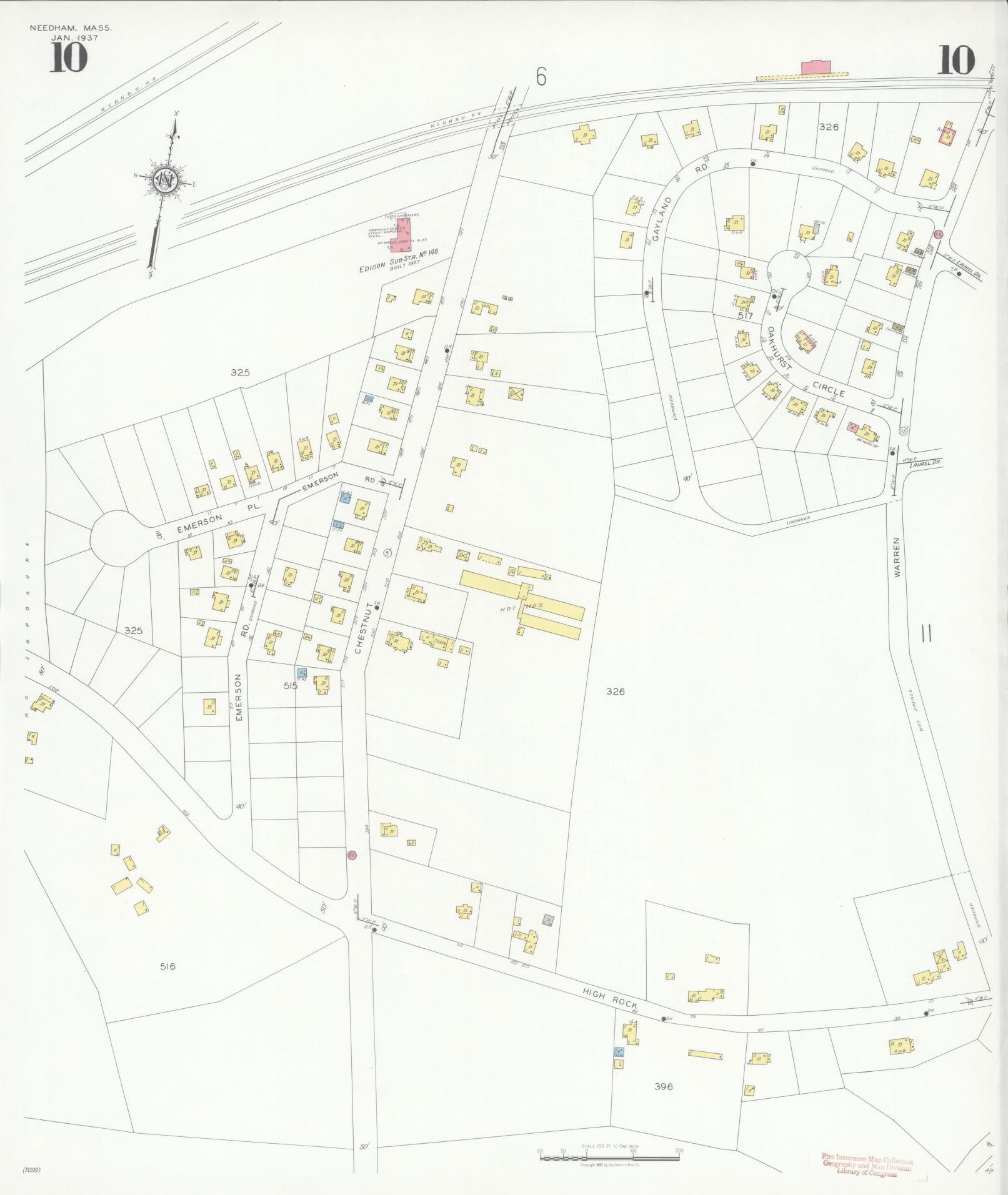 Sanborn Fire Insurance Map from Needham, Norfolk County, Massachusetts (1937), Sheet #0010 - Historic Sanborn Fire Insurance Map Print, vintage old map wall art, antique decor, genealogy gift, Massachusetts Massachusetts map