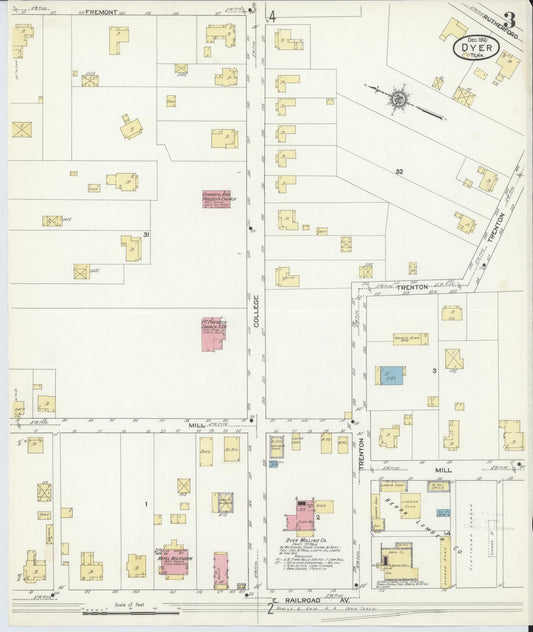 Sanborn Fire Insurance Map from Dyer, Gibson County, Tennessee (1912), Sheet #0003 - Historic Sanborn Fire Insurance Map Print, vintage old map wall art, antique decor, genealogy gift, Tennessee Tennessee map