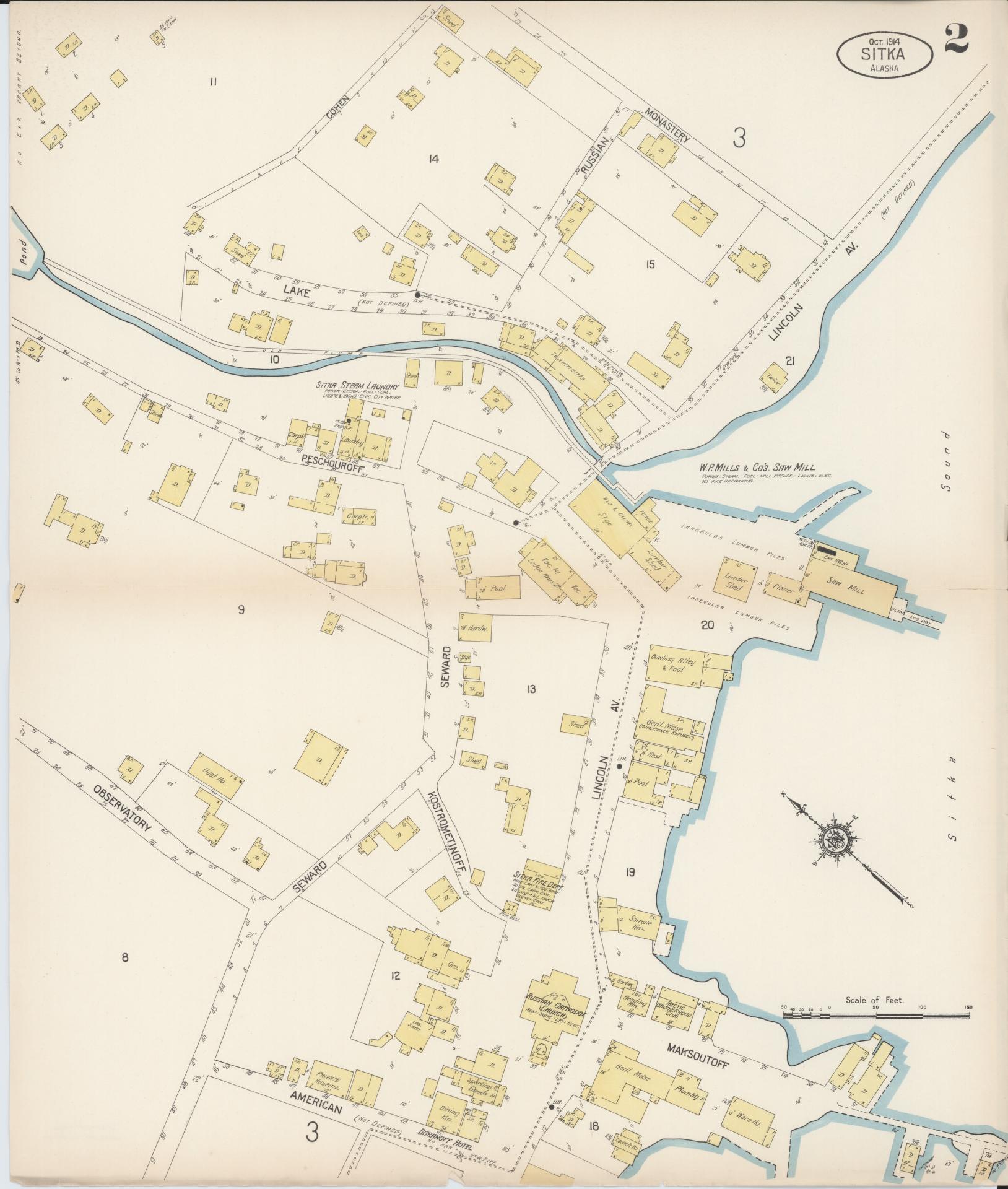 Sanborn Fire Insurance Map from Sitka, Sitka Census Division, Alaska (1914), Sheet #0002 - Complete Map Set gallery image, historic Sanborn map, vintage wall art, Alaska Alaska