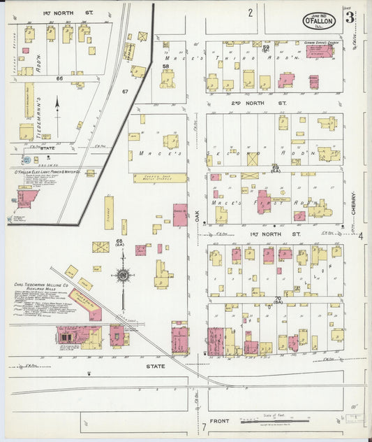 Sanborn Fire Insurance Map from O'Fallon, Saint Clair County, Illinois (1921), Sheet #0003 - Historic Sanborn Fire Insurance Map Print, vintage old map wall art, antique decor, genealogy gift, Illinois Illinois map