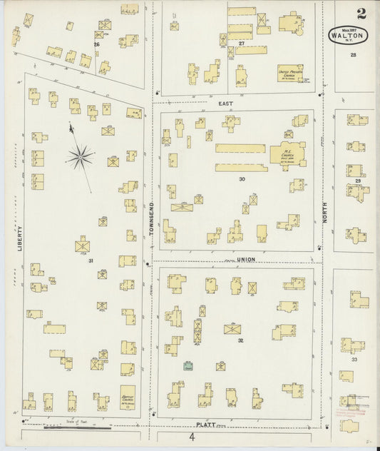 Sanborn Fire Insurance Map from Walton, Delaware County, New York (1897), Sheet #0002 - Historic Sanborn Fire Insurance Map Print, vintage old map wall art, antique decor, genealogy gift, New York New York map