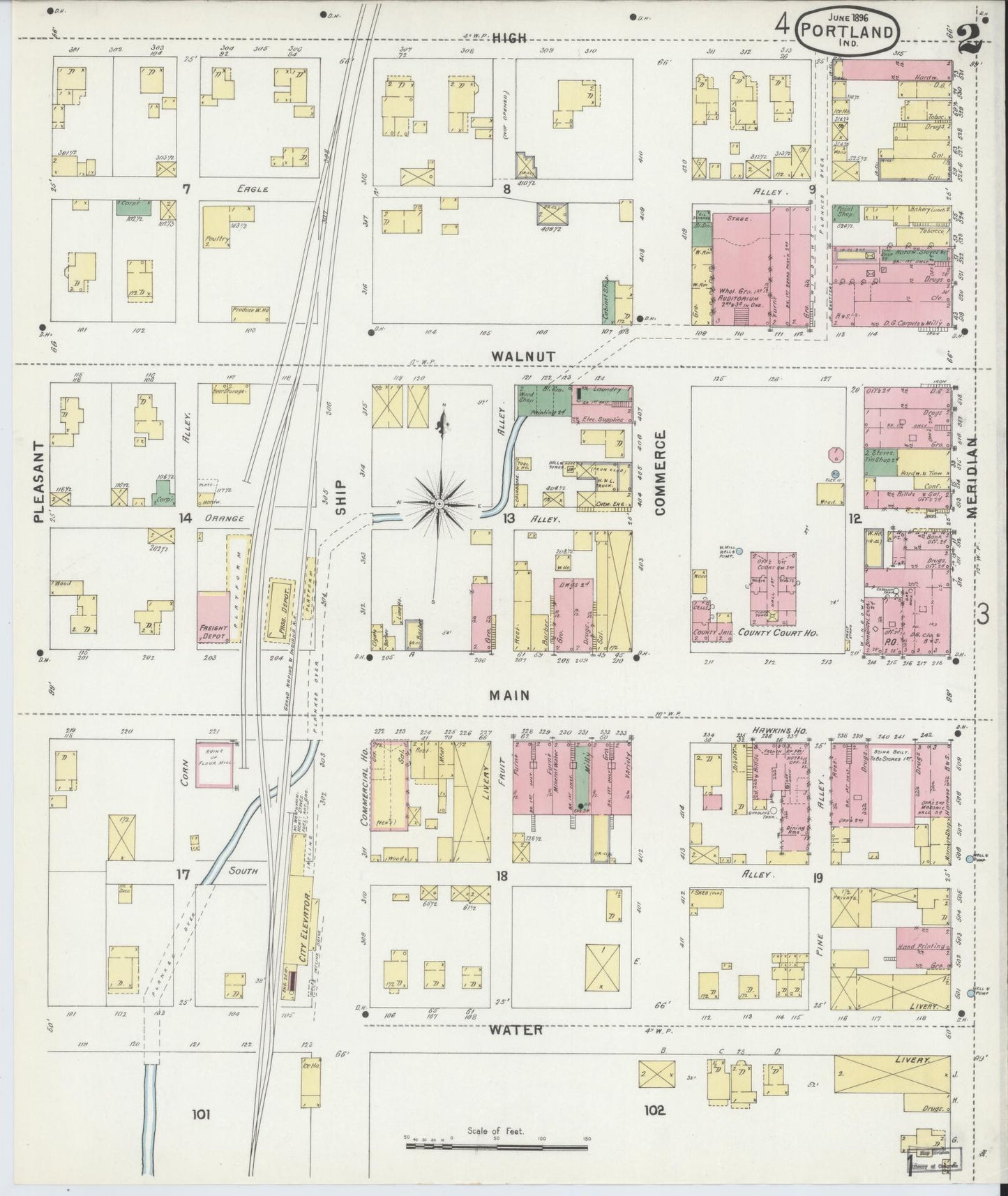Sanborn Fire Insurance Map from Portland, Jay County, Indiana (1896), Sheet #0002 - Complete Map Set gallery image, historic Sanborn map, vintage wall art, Indiana Indiana