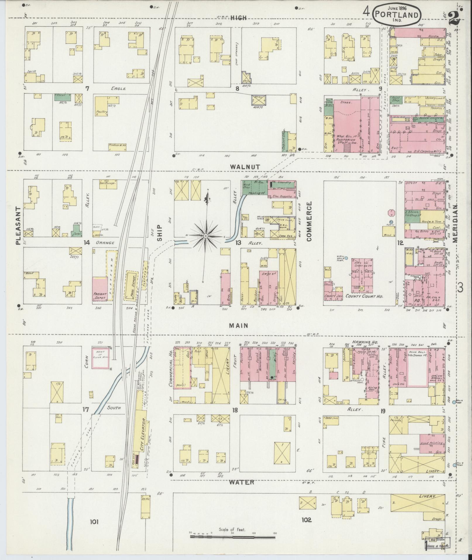 Sanborn Fire Insurance Map from Portland, Jay County, Indiana (1896), Sheet #0002 - Complete Map Set gallery image, historic Sanborn map, vintage wall art, Indiana Indiana