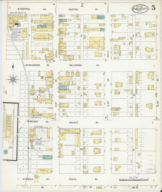 Sanborn Fire Insurance Map from Ponca City, Kay County, Oklahoma (1907), Sheet #0005 - Historic Sanborn Fire Insurance Map Print, vintage old map wall art, antique decor, genealogy gift, Oklahoma Oklahoma map