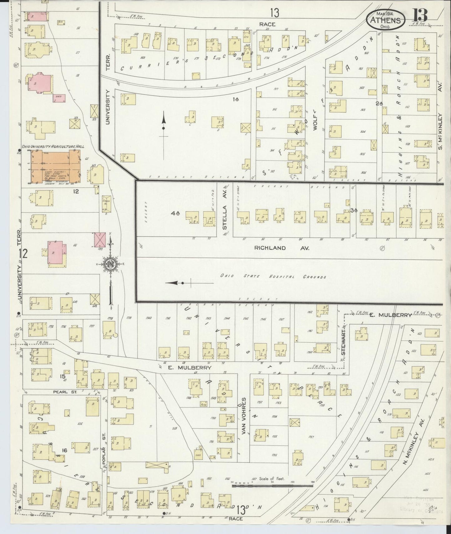 Sanborn Fire Insurance Map from Athens, Athens County, Ohio (1914), Sheet #0013 - Historic Sanborn Fire Insurance Map Print, vintage old map wall art, antique decor, genealogy gift, Ohio Ohio map