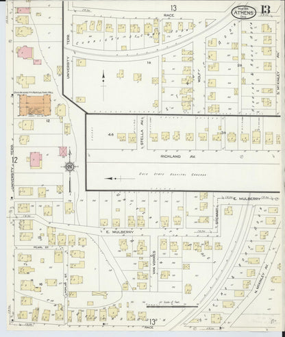 Sanborn Fire Insurance Map from Athens, Athens County, Ohio (1914), Sheet #0013 - Historic Sanborn Fire Insurance Map Print, vintage old map wall art, antique decor, genealogy gift, Ohio Ohio map