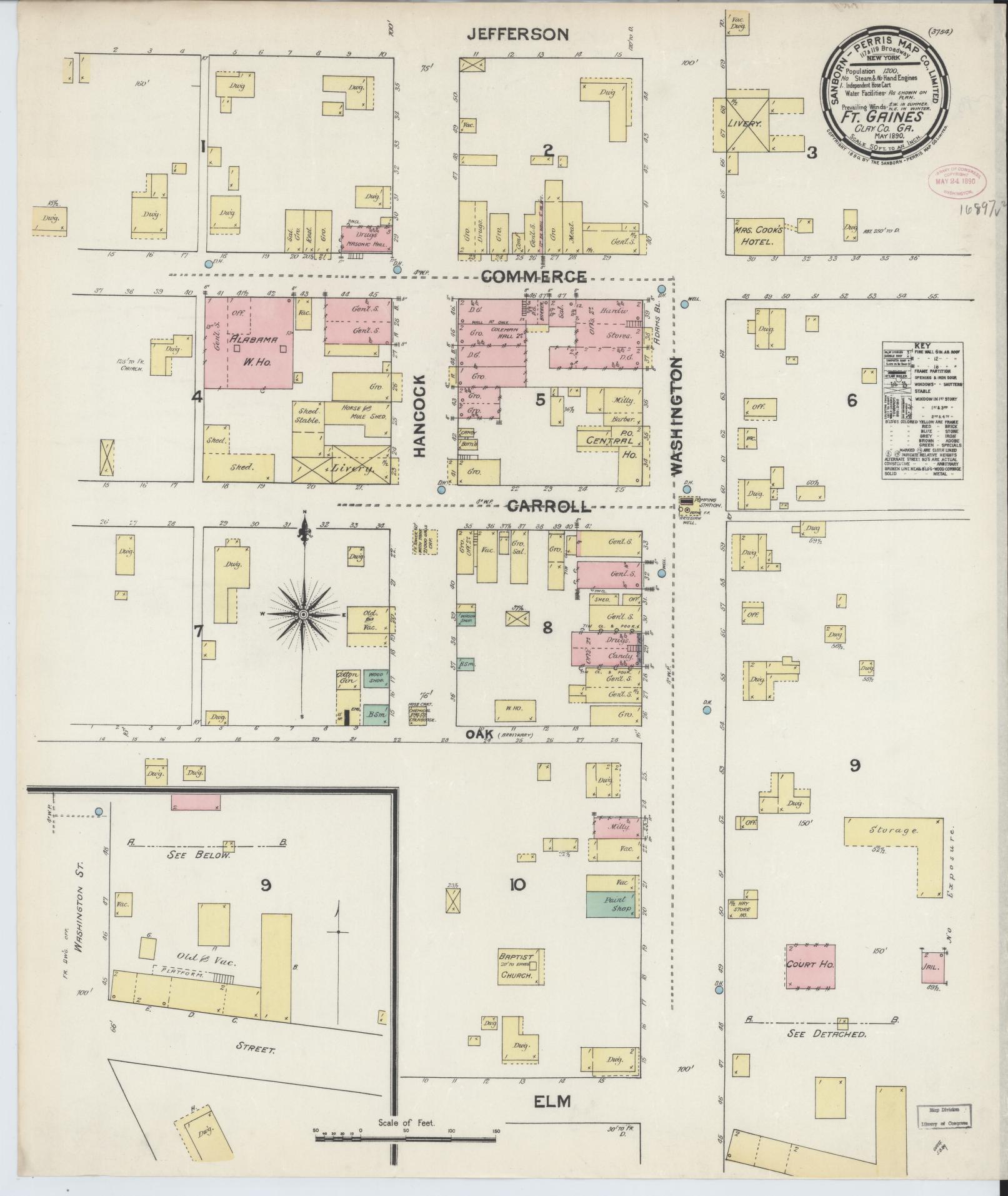 Sanborn Fire Insurance Map from Fort Gaines, Clay County, Georgia (1890), Sheet #0001 - Historic Sanborn Fire Insurance Map Print, vintage old map wall art, antique decor, genealogy gift, Georgia Georgia map
