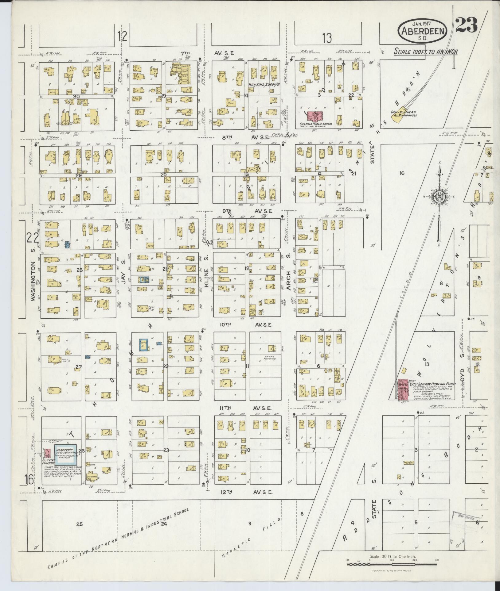 Sanborn Fire Insurance Map from Aberdeen, Brown County, South Dakota (1917), Sheet #0023 - Complete Map Set gallery image, historic Sanborn map, vintage wall art, South Dakota South Dakota
