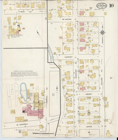 Sanborn Fire Insurance Map from Aurora, Dearborn County, Indiana (1935), Sheet #0010 - Complete Map Set gallery image, historic Sanborn map, vintage wall art, Indiana Indiana