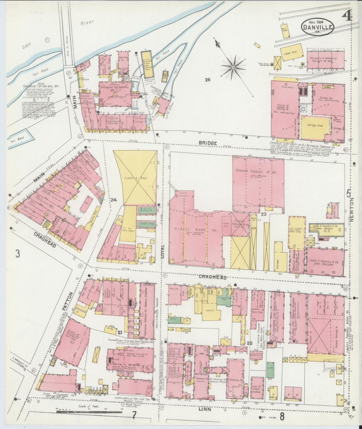 Sanborn Fire Insurance Map from Danville, Independent Cities, Virginia (1904), Sheet #0004 - Complete Map Set gallery image, historic Sanborn map, vintage wall art, Virginia Virginia