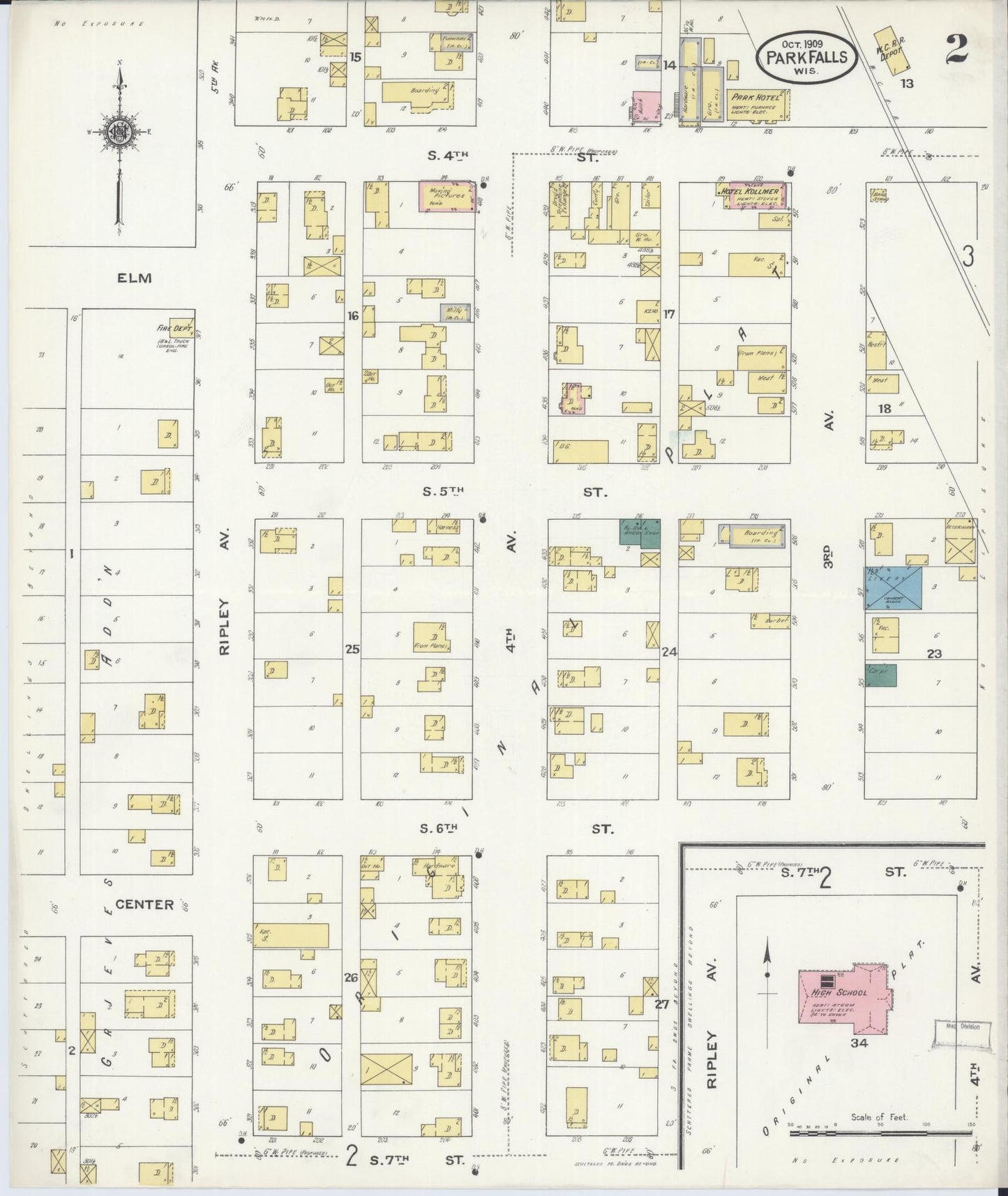 Sanborn Fire Insurance Map from Park Falls, Price County, Wisconsin (1909), Sheet #0002 - Complete Map Set gallery image, historic Sanborn map, vintage wall art, Wisconsin Wisconsin