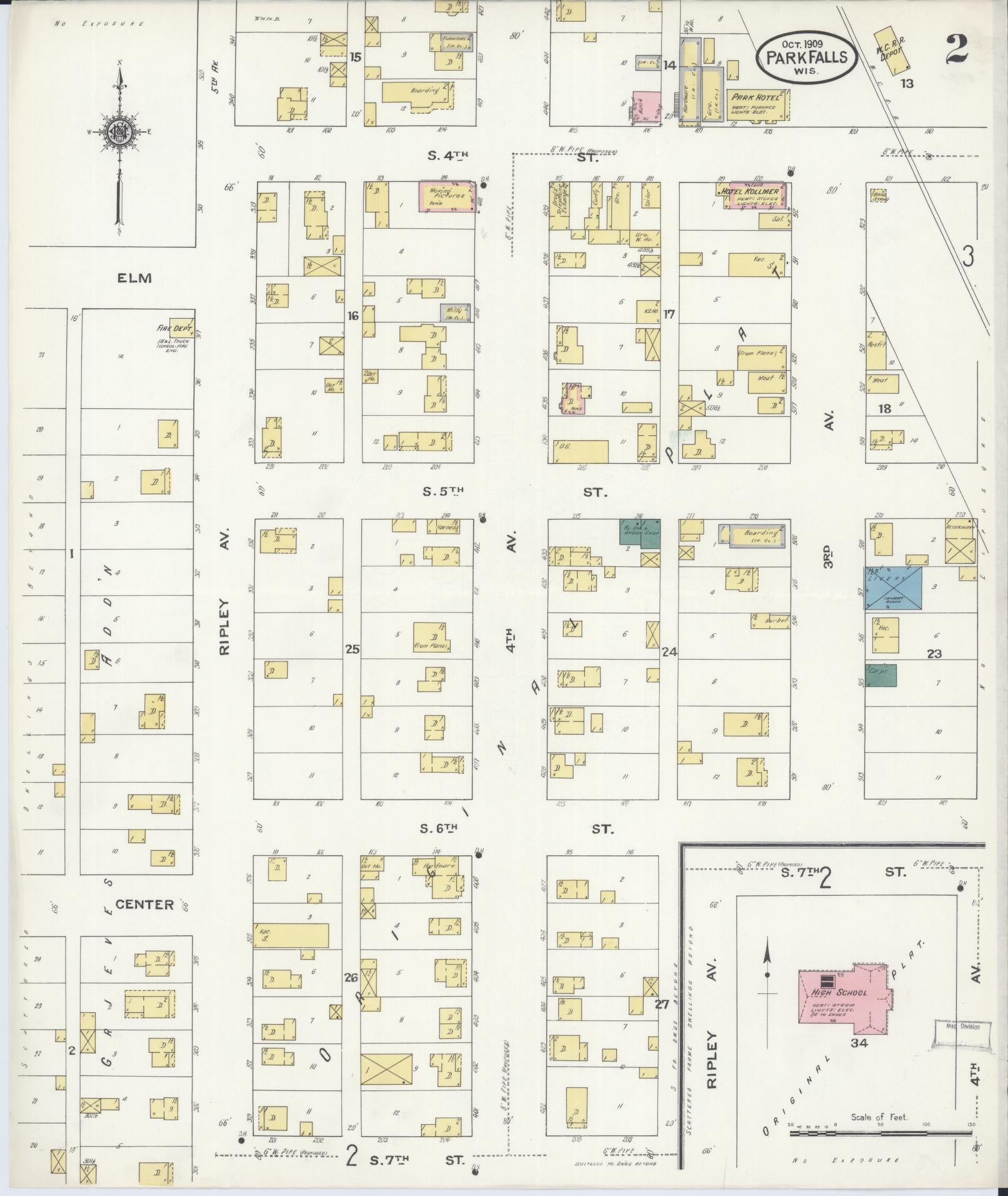 Sanborn Fire Insurance Map from Park Falls, Price County, Wisconsin (1909), Sheet #0002 - Complete Map Set gallery image, historic Sanborn map, vintage wall art, Wisconsin Wisconsin