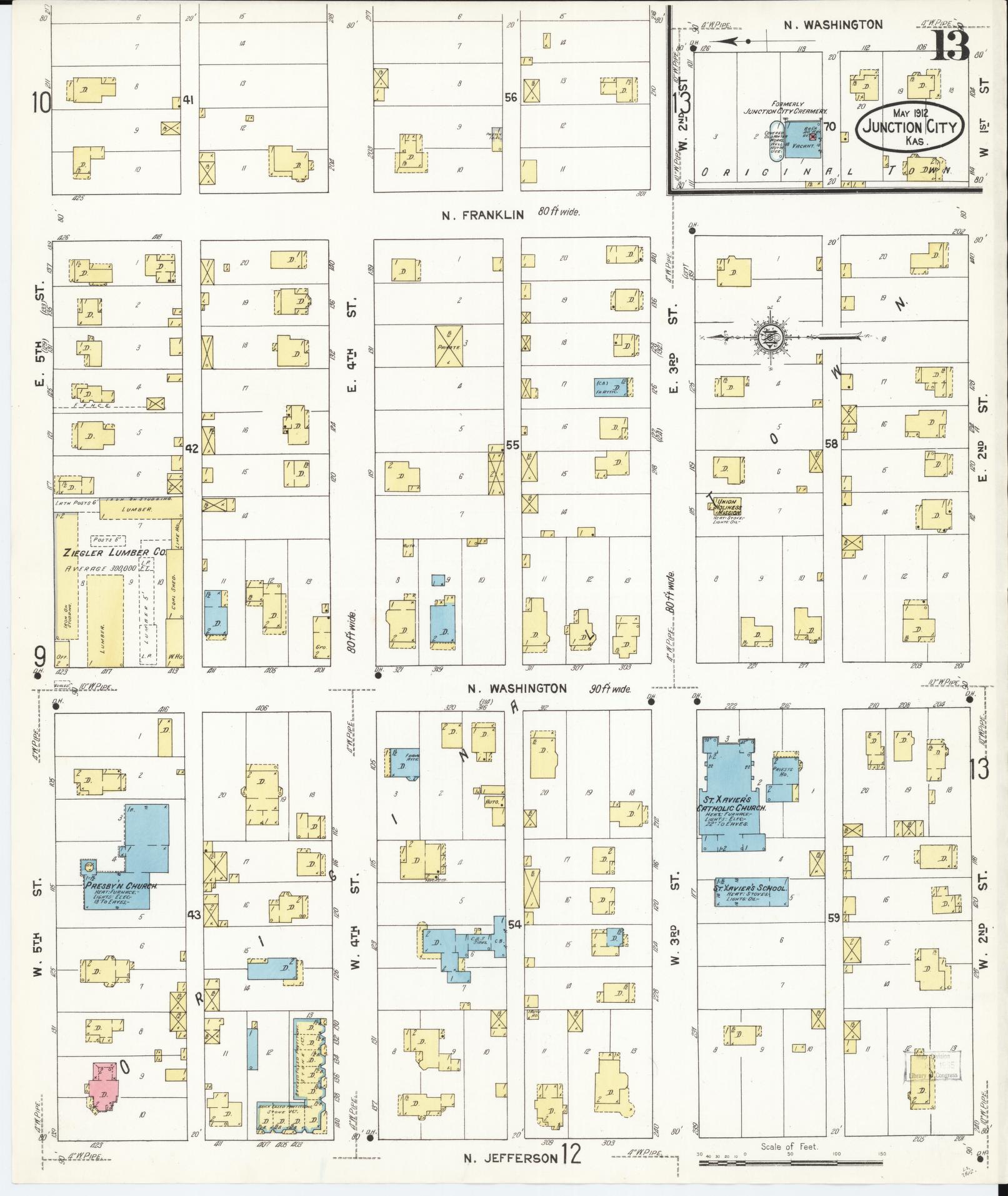 Sanborn Fire Insurance Map from Junction City, Geary County, Kansas (1912), Sheet #0013 - Historic Sanborn Fire Insurance Map Print, vintage old map wall art, antique decor, genealogy gift, Kansas Kansas map