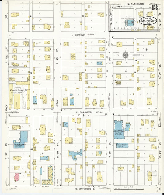 Sanborn Fire Insurance Map from Junction City, Geary County, Kansas (1912), Sheet #0013 - Historic Sanborn Fire Insurance Map Print, vintage old map wall art, antique decor, genealogy gift, Kansas Kansas map