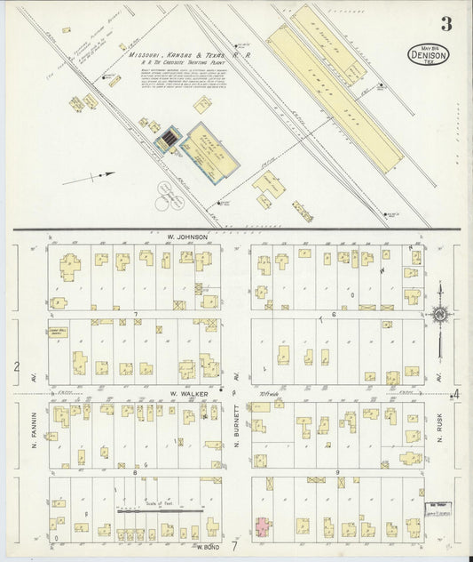 Sanborn Fire Insurance Map from Denison, Grayson County, Texas (1914), Sheet #0003 - Historic Sanborn Fire Insurance Map Print, vintage old map wall art, antique decor, genealogy gift, Texas Texas map