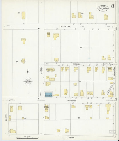 Sanborn Fire Insurance Map from Orlando, Orange County, Florida (1908), Sheet #0008 - Complete Map Set gallery image, historic Sanborn map, vintage wall art, Florida Florida