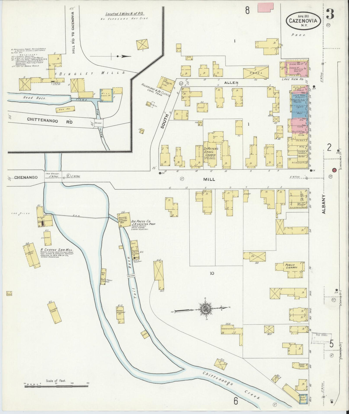 Sanborn Fire Insurance Map from Cazenovia, Madison County, New York (1911), Sheet #0003 - Complete Map Set gallery image, historic Sanborn map, vintage wall art, New York New York