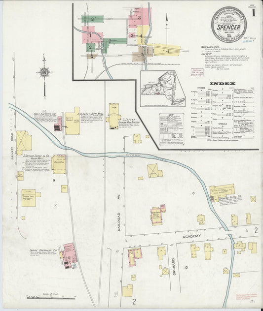 Sanborn Fire Insurance Map from Spencer, Tioga County, New York (1914), Sheet #0001 - Complete Map Set gallery image, historic Sanborn map, vintage wall art, New York New York