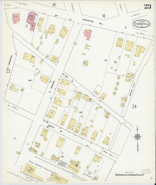 Sanborn Fire Insurance Map from Thomasville, Thomas County, Georgia (1912), Sheet #0023 - Historic Sanborn Fire Insurance Map Print, vintage old map wall art, antique decor, genealogy gift, Georgia Georgia map