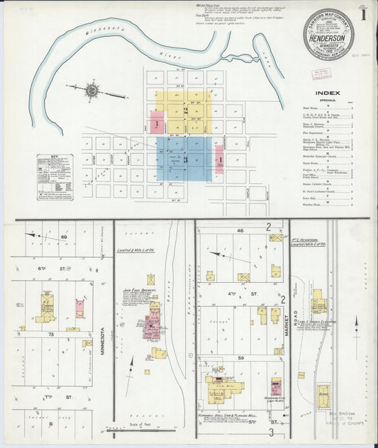 Sanborn Fire Insurance Map from Henderson, Sibley County, Minnesota (1910), Sheet #0001 - Historic Sanborn Fire Insurance Map Print, vintage old map wall art, antique decor, genealogy gift, Minnesota Minnesota map