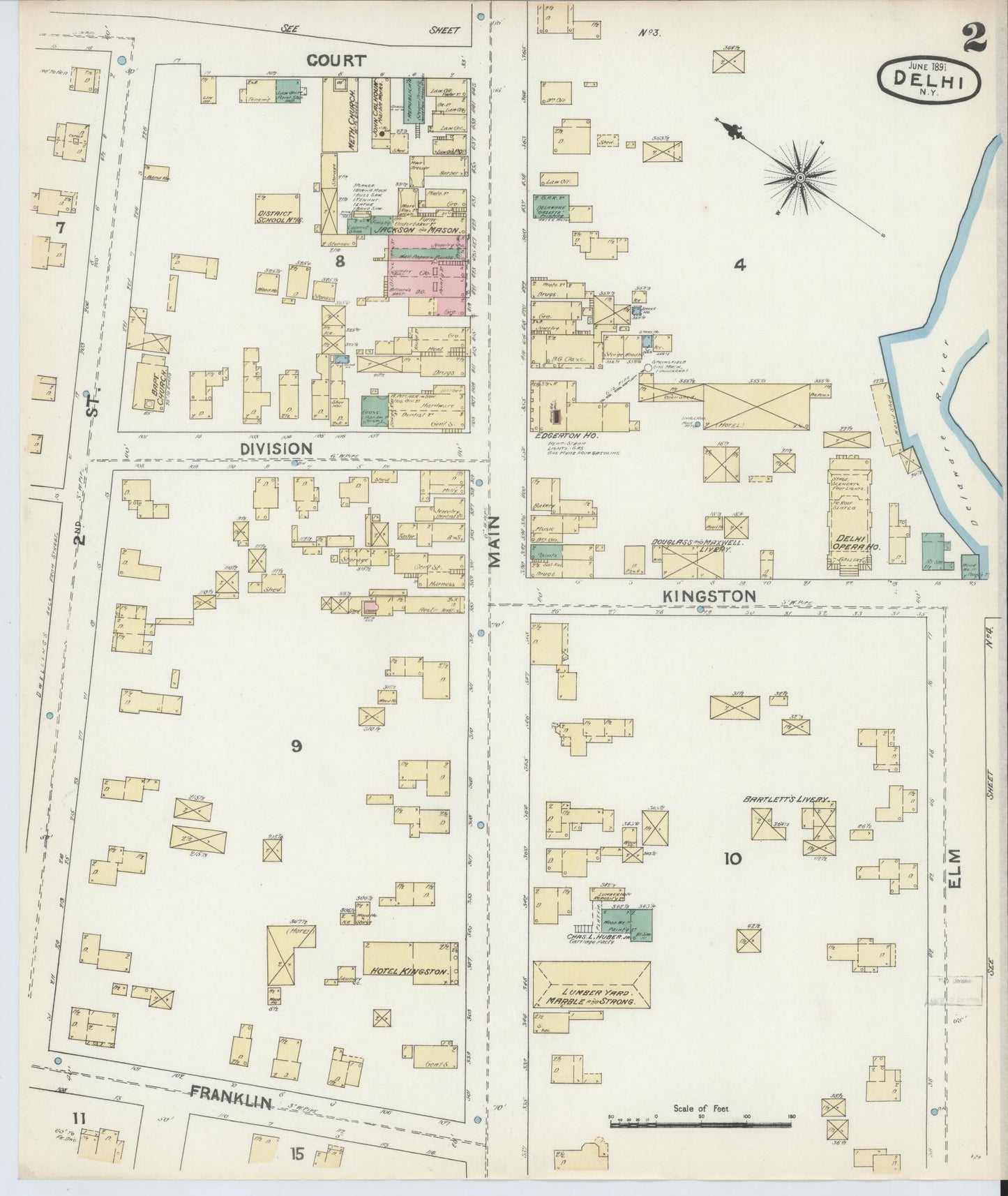 Sanborn Fire Insurance Map from Delhi, Delaware County, New York (1891), Sheet #0002 - Complete Map Set gallery image, historic Sanborn map, vintage wall art, Delhi Delaware