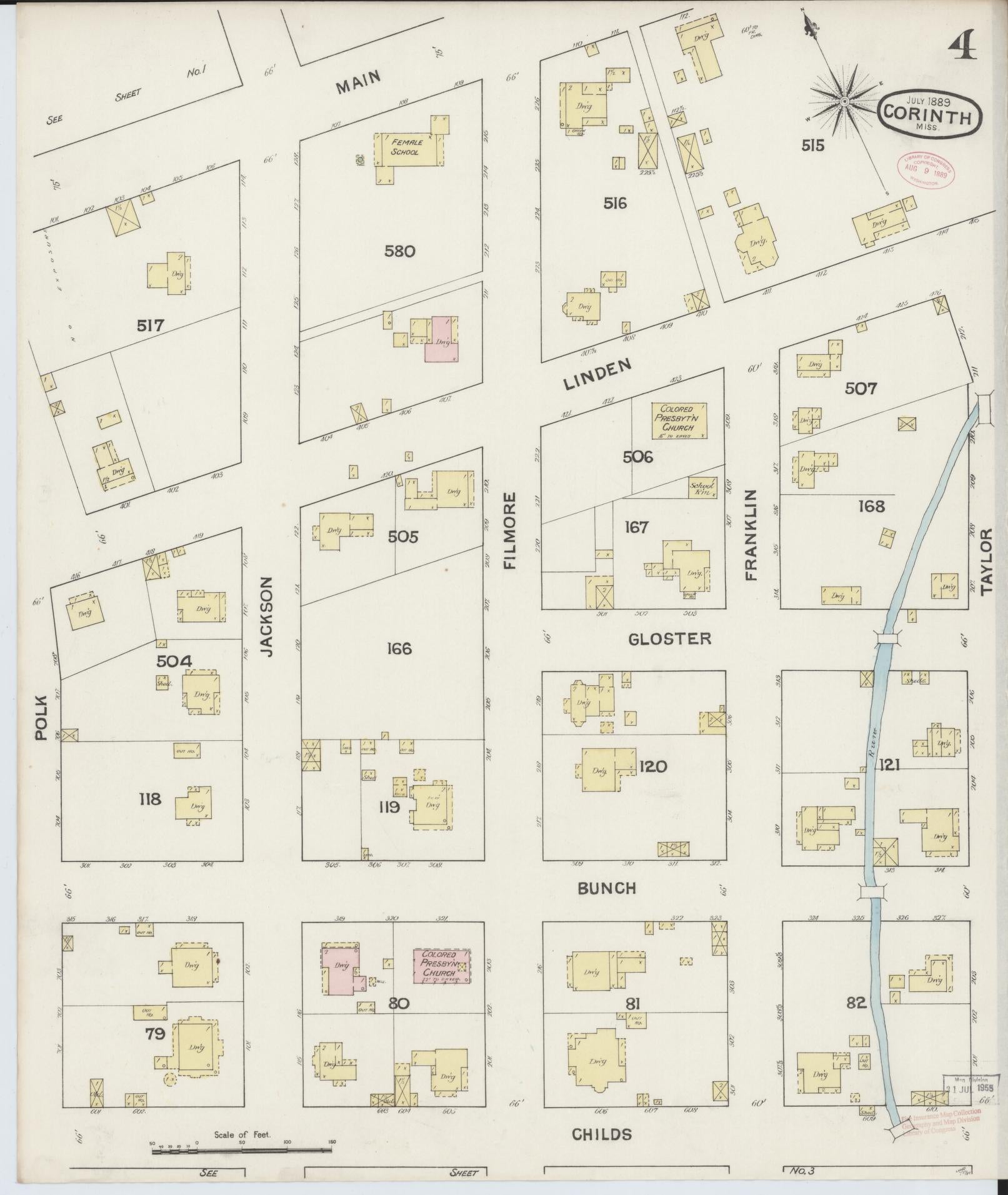 Sanborn Fire Insurance Map from Corinth, Alcorn County, Mississippi (1889), Sheet #0004 - Complete Map Set gallery image, historic Sanborn map, vintage wall art, Mississippi Mississippi