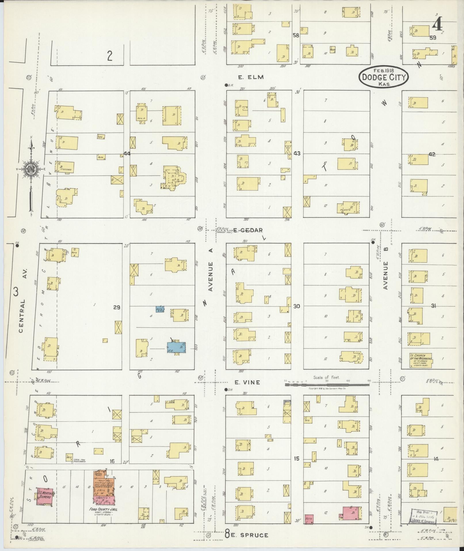 Sanborn Fire Insurance Map from Dodge City, Ford County, Kansas (1918), Sheet #0004 - Historic Sanborn Fire Insurance Map Print, vintage old map wall art, antique decor, genealogy gift, Kansas Kansas map