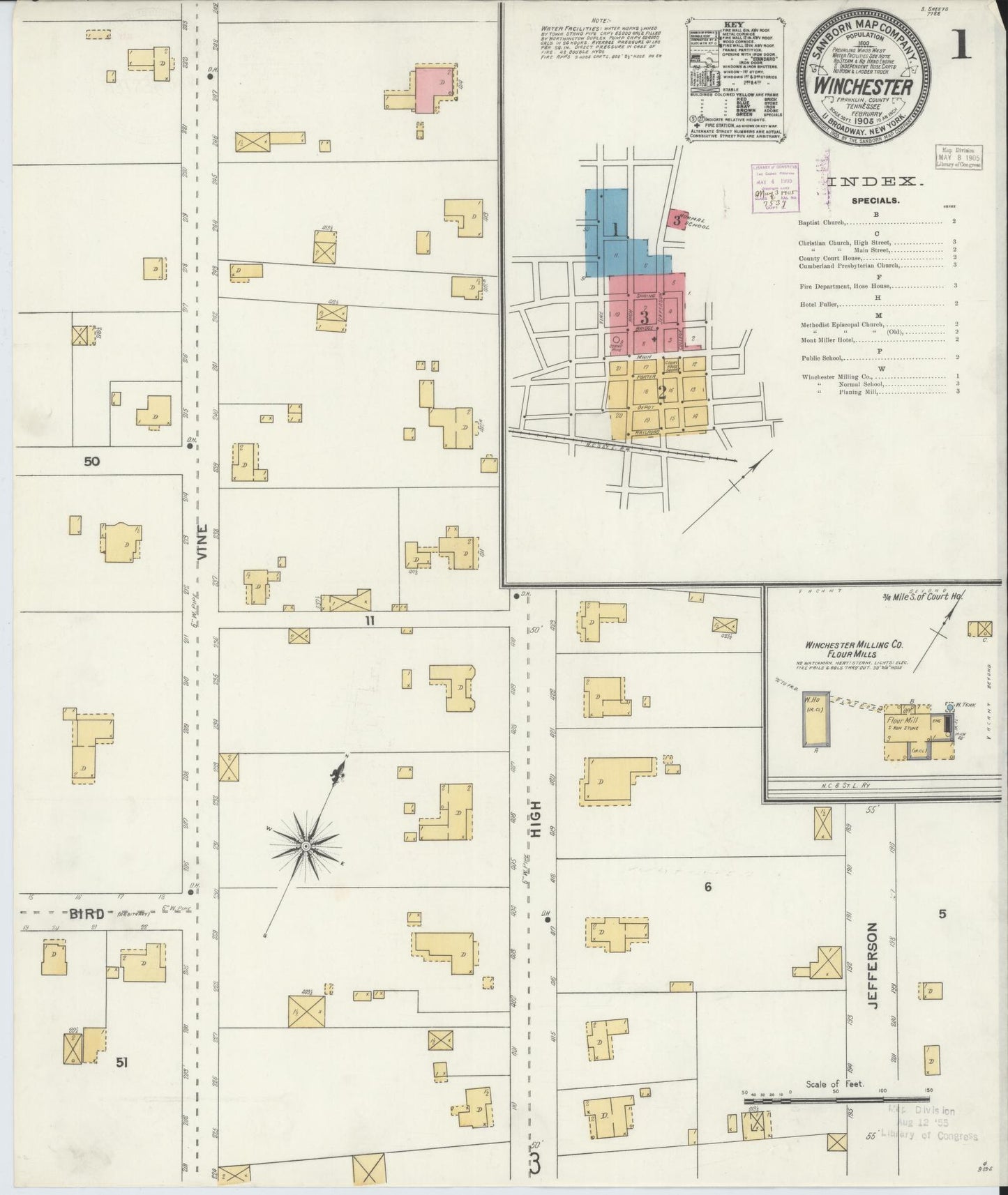 Sanborn Fire Insurance Map from Winchester, Franklin  County, Tennessee (1905), Sheet #0001 - Complete Map Set gallery image, historic Sanborn map, vintage wall art, Tennessee Tennessee