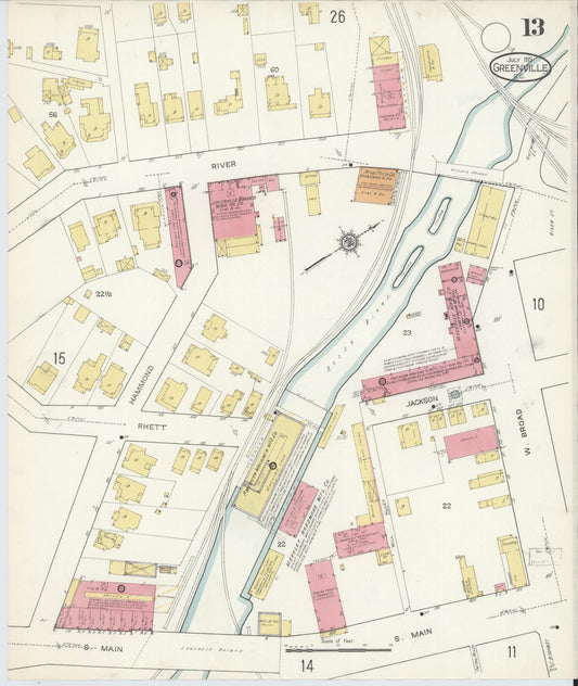 Sanborn Fire Insurance Map from Greenville, Greenville County, South Carolina (1913), Sheet #0013 - Historic Sanborn Fire Insurance Map Print, vintage old map wall art, antique decor, genealogy gift, South Carolina South Carolina map