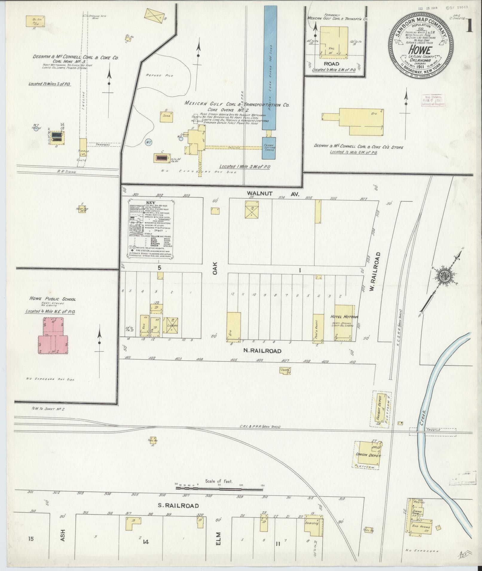 Sanborn Fire Insurance Map from Howe, Le Flore County, Oklahoma (1911), Sheet #0001 - Complete Map Set gallery image, historic Sanborn map, vintage wall art, Oklahoma Oklahoma