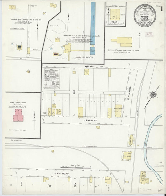 Sanborn Fire Insurance Map from Howe, Le Flore County, Oklahoma (1911), Sheet #0001 - Complete Map Set gallery image, historic Sanborn map, vintage wall art, Oklahoma Oklahoma