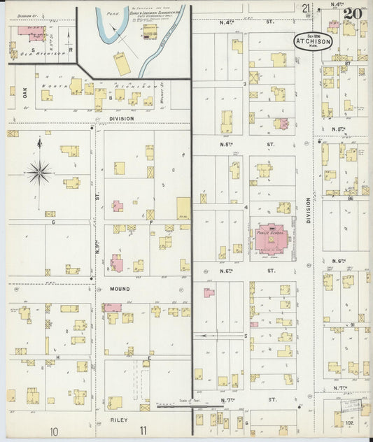 Sanborn Fire Insurance Map from Atchison, Atchison County, Kansas (1896), Sheet #0020 - Historic Sanborn Fire Insurance Map Print, vintage old map wall art, antique decor, genealogy gift, Kansas Kansas map