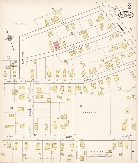 Sanborn Fire Insurance Map from Fair Haven, Rutland County, Vermont (1922), Sheet #0002 - Historic Sanborn Fire Insurance Map Print, vintage old map wall art, antique decor, genealogy gift, Vermont Vermont map