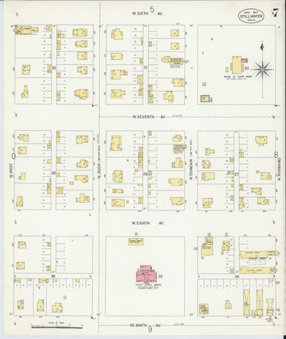 Sanborn Fire Insurance Map from Stillwater, Payne County, Oklahoma (1907), Sheet #0007 - Complete Map Set gallery image, historic Sanborn map, vintage wall art, Oklahoma Oklahoma