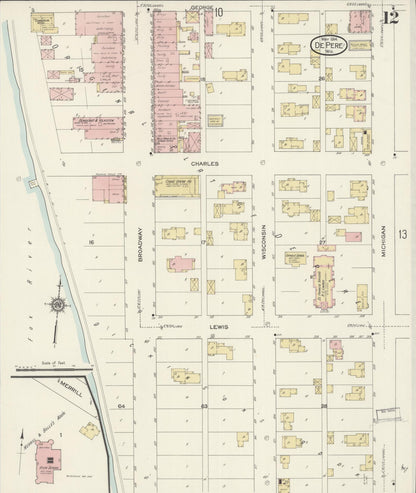 Sanborn Fire Insurance Map from De Pere, Brown County, Wisconsin (1914), Sheet #0012 - Historic Sanborn Fire Insurance Map Print, vintage old map wall art, antique decor, genealogy gift, Wisconsin Wisconsin map
