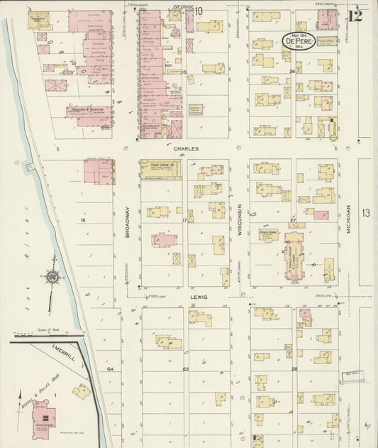 Sanborn Fire Insurance Map from De Pere, Brown County, Wisconsin (1914), Sheet #0012 - Historic Sanborn Fire Insurance Map Print, vintage old map wall art, antique decor, genealogy gift, Wisconsin Wisconsin map