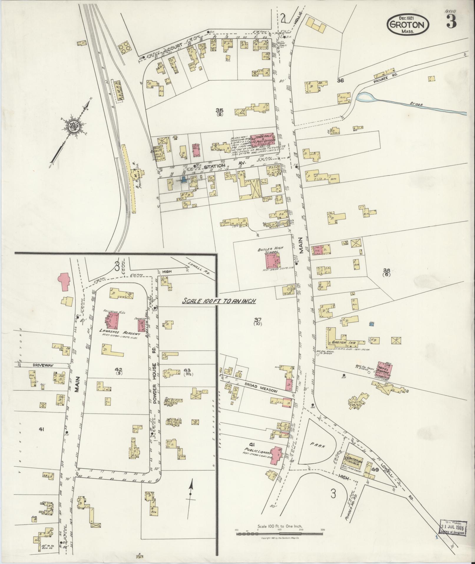 Sanborn Fire Insurance Map from Groton, Middlesex County, Massachusetts (1921), Sheet #0003 - Historic Sanborn Fire Insurance Map Print, vintage old map wall art, antique decor, genealogy gift, Massachusetts Massachusetts map