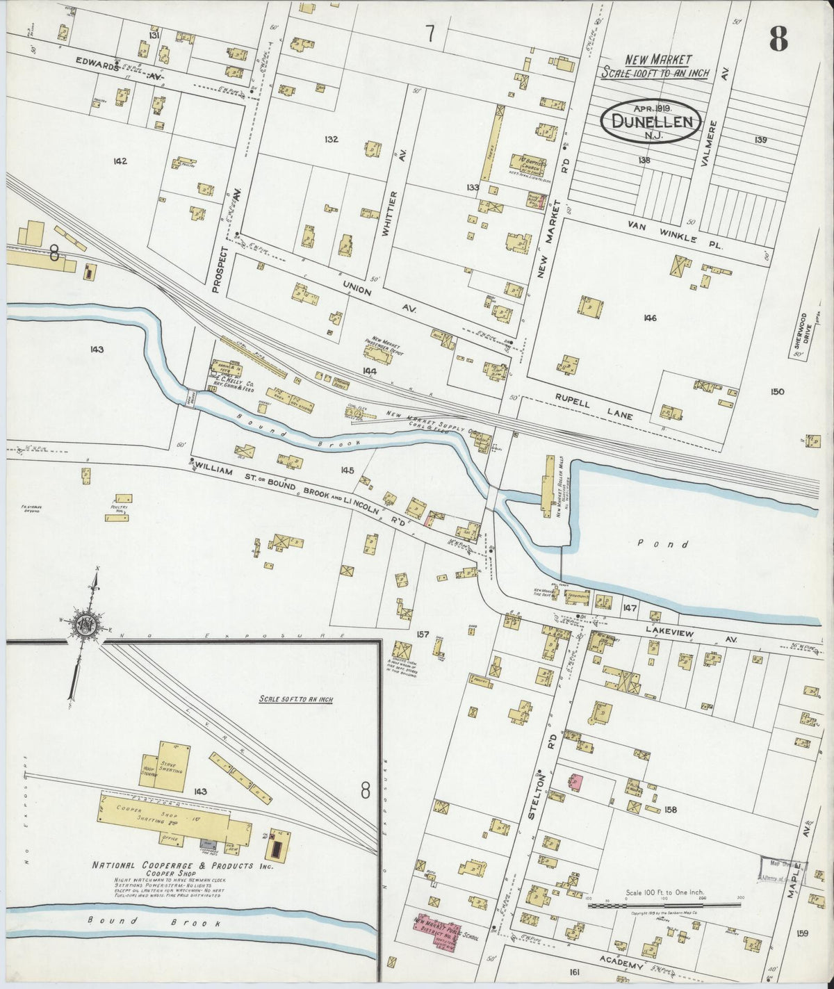 Sanborn Fire Insurance Map from Dunellen, Middlesex County, New Jersey (1919), Sheet #0008 - Complete Map Set gallery image, historic Sanborn map, vintage wall art, New Jersey New Jersey