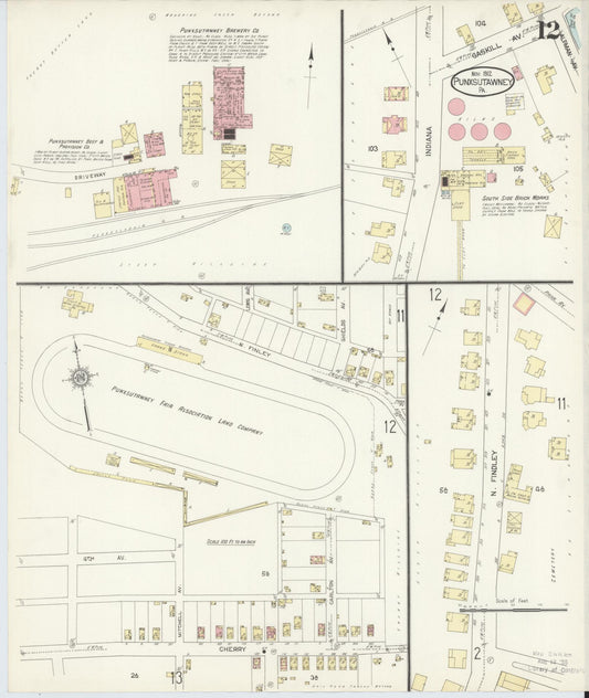 Sanborn Fire Insurance Map from Punxsutawney, Jefferson County, Pennsylvania (1912), Sheet #0012 - Historic Sanborn Fire Insurance Map Print, vintage old map wall art, antique decor, genealogy gift, Pennsylvania Pennsylvania map