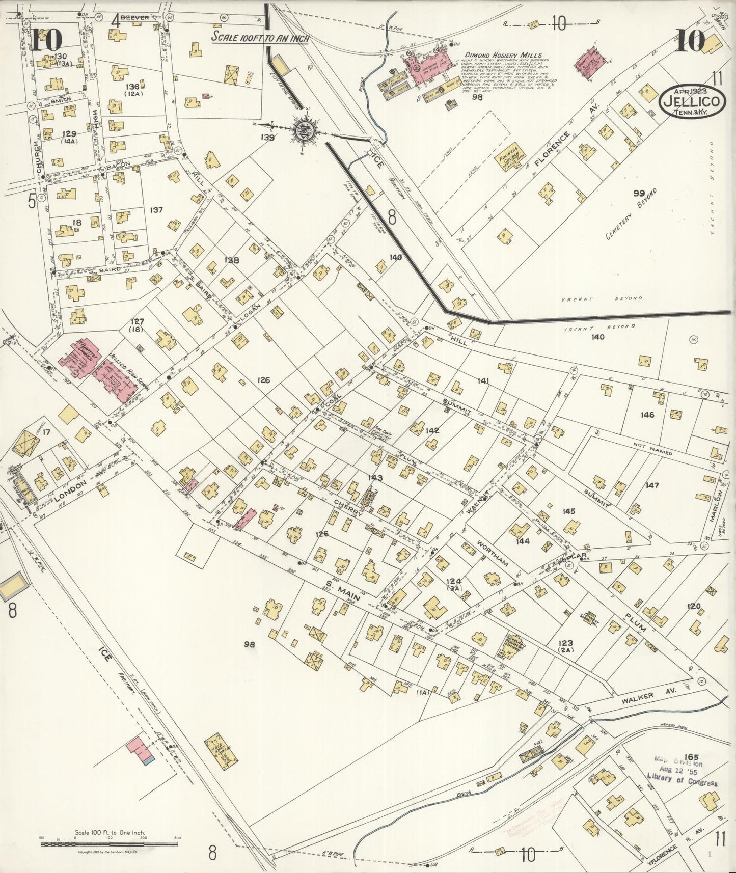 Sanborn Fire Insurance Map from Jellico, Whitley County, Ky., and Campbell County, Tenna, Kentucky (1923), Sheet #0010 - Complete Map Set gallery image, historic Sanborn map, vintage wall art, Kentucky Kentucky