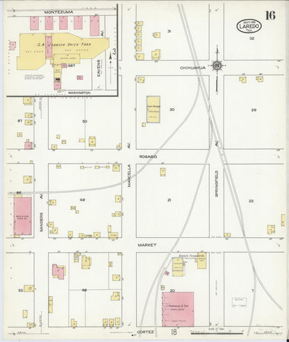 Sanborn Fire Insurance Map from Laredo, Webb County, Texas (1916), Sheet #0016 - Historic Sanborn Fire Insurance Map Print, vintage old map wall art, antique decor, genealogy gift, Texas Texas map
