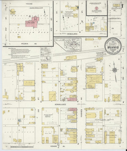 Sanborn Fire Insurance Map from Morris, Okmulgee County, Oklahoma (1915), Sheet #0001 - Complete Map Set gallery image, historic Sanborn map, vintage wall art, Oklahoma Oklahoma