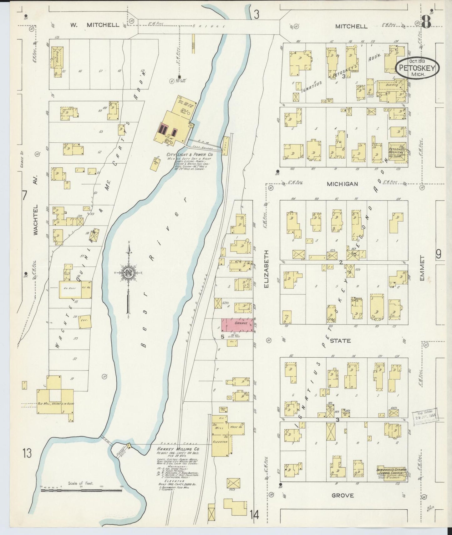 Sanborn Fire Insurance Map from Petoskey, Emmet County, Michigan (1913), Sheet #0008 - Historic Sanborn Fire Insurance Map Print, vintage old map wall art, antique decor, genealogy gift, Michigan Michigan map