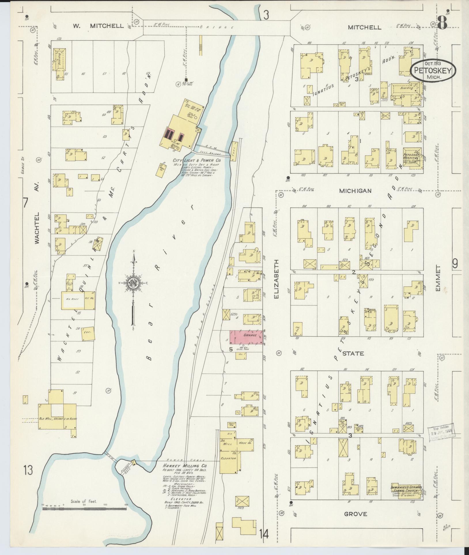 Sanborn Fire Insurance Map from Petoskey, Emmet County, Michigan (1913), Sheet #0008 - Historic Sanborn Fire Insurance Map Print, vintage old map wall art, antique decor, genealogy gift, Michigan Michigan map