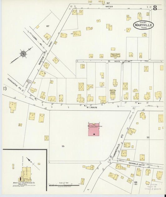 Sanborn Fire Insurance Map from Maryville, Blount County, Tennessee (1917), Sheet #0008 - Historic Sanborn Fire Insurance Map Print, vintage old map wall art, antique decor, genealogy gift, Tennessee Tennessee map