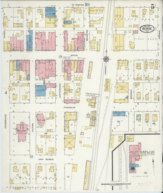 Sanborn Fire Insurance Map from Berne, Adams County, Indiana (1919), Sheet #0005 - Historic Sanborn Fire Insurance Map Print, vintage old map wall art, antique decor, genealogy gift, Indiana Indiana map