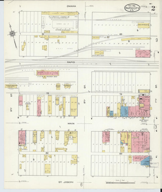 Sanborn Fire Insurance Map from Rapid City, Pennington County, South Dakota (1915), Sheet #0002 - Historic Sanborn Fire Insurance Map Print, vintage old map wall art, antique decor, genealogy gift, South Dakota South Dakota map