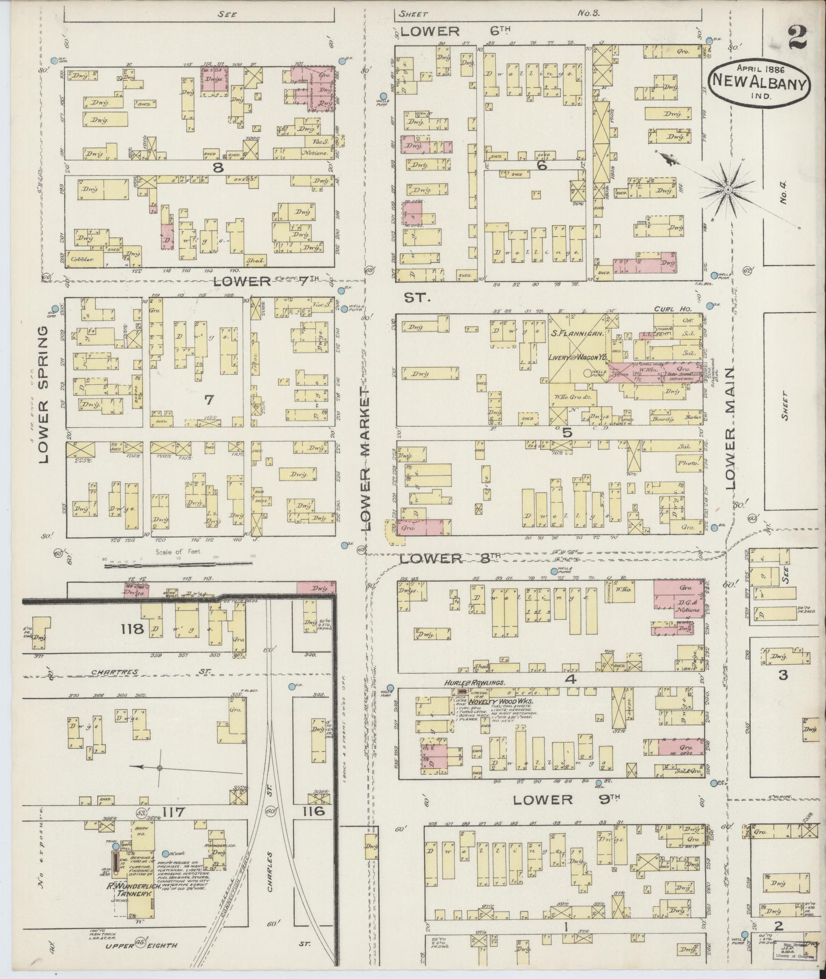 Sanborn Fire Insurance Map from New Albany, Floyd County, Indiana (1886), Sheet #0002 - Complete Map Set gallery image, historic Sanborn map, vintage wall art, Indiana Indiana